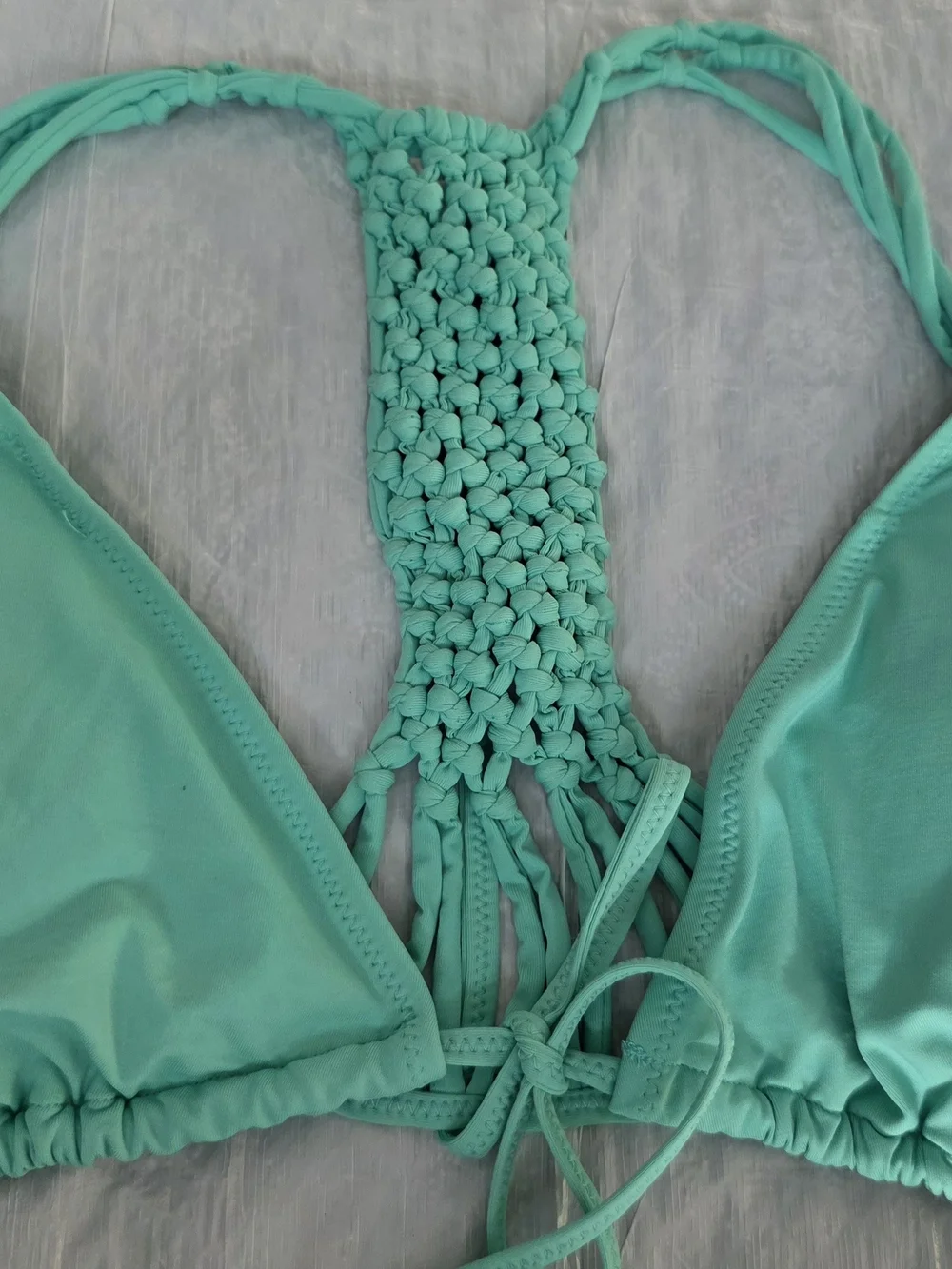 NWOT Lira Seafoam Green Macramé Back Triangle Bikini Set  Women Swim Top L BtmM